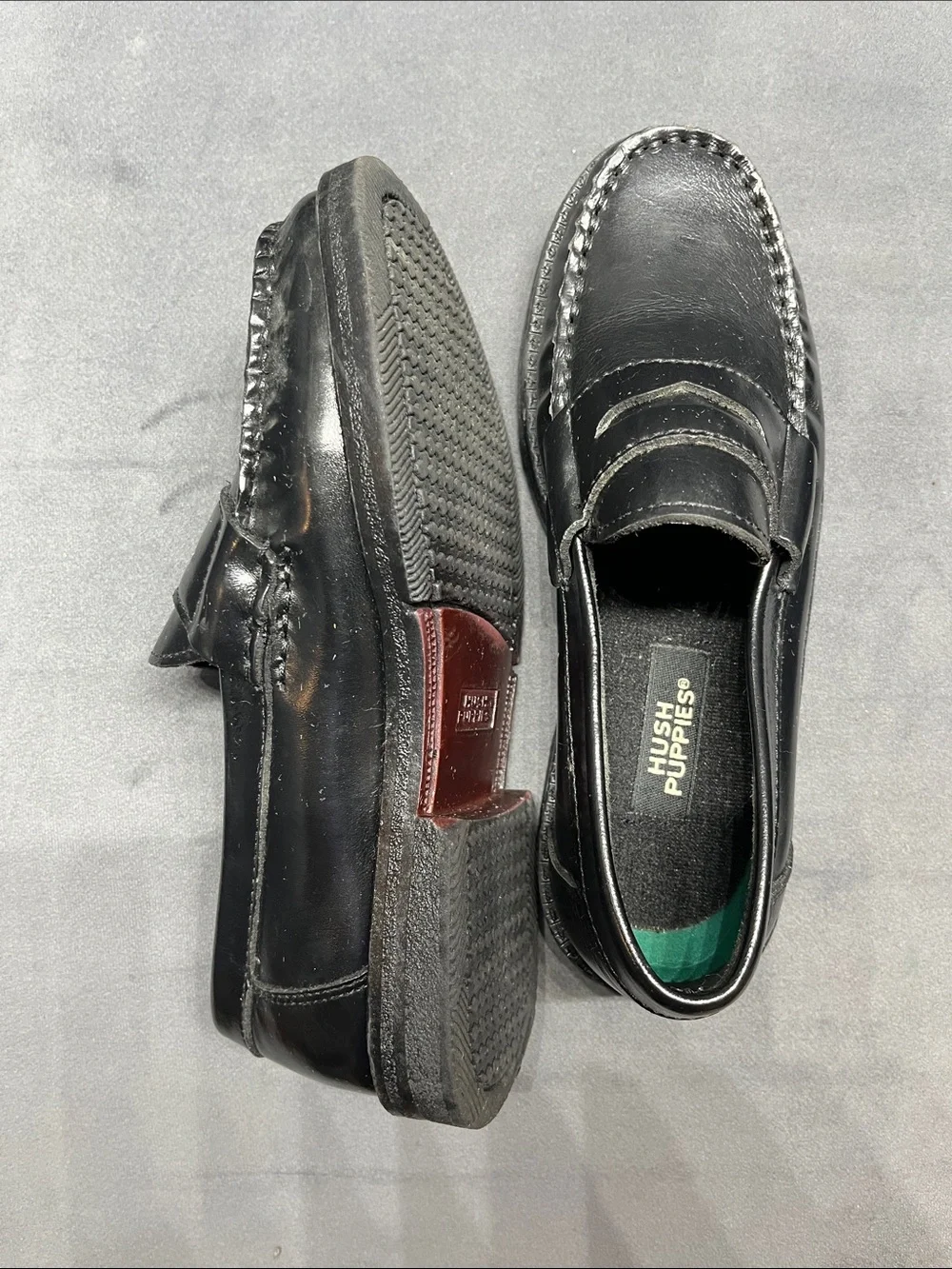 Hush Puppies Black Leather Kids Penny Loafers